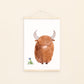 Poster Highland Cow: Aquarell Highland Cow, ideal für Kinderzimmer. Handgemaltes Design auf hochwertigem, mattem Naturpapier. Größe: A4 und A3 erhältlich.