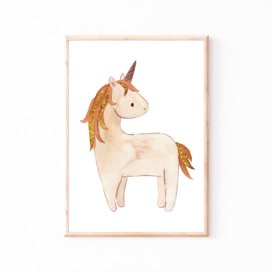 Poster Einhorn A4 & A3: Aquarellzeichnung von Einhorn, perfekte Dekoration für Kinderzimmer. Gedruckt auf hochwertigem 300g Naturpapier, ohne echte Glitzerpartikel.