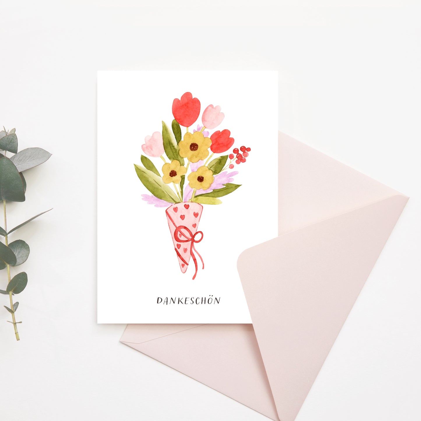Kleine Dankeskarten mit Blumenstrauß – 10er Set