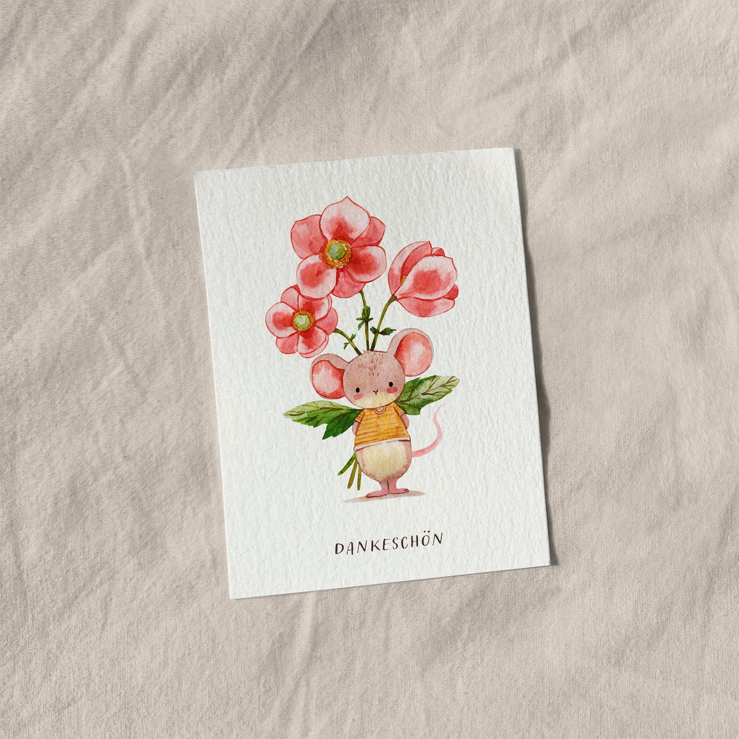 Kleine Dankeskarten mit Maus und Blumen – 10er Set
