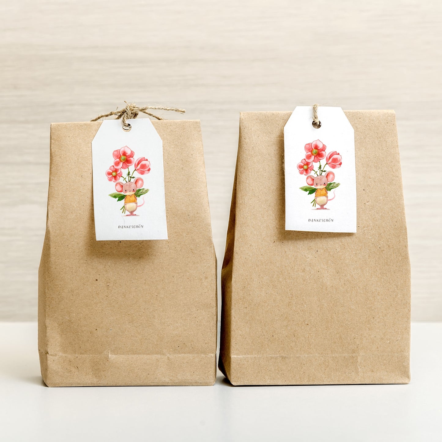 Kleine Dankeskarten mit Maus und Blumen – 10er Set