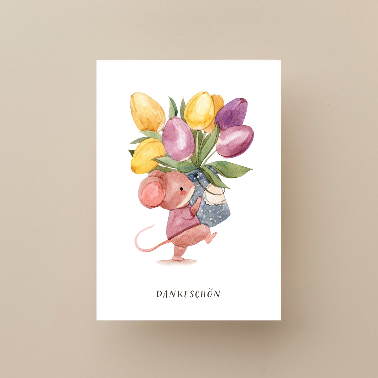 Kleine Dankeskarten mit Maus und Tulpen – 10er Set