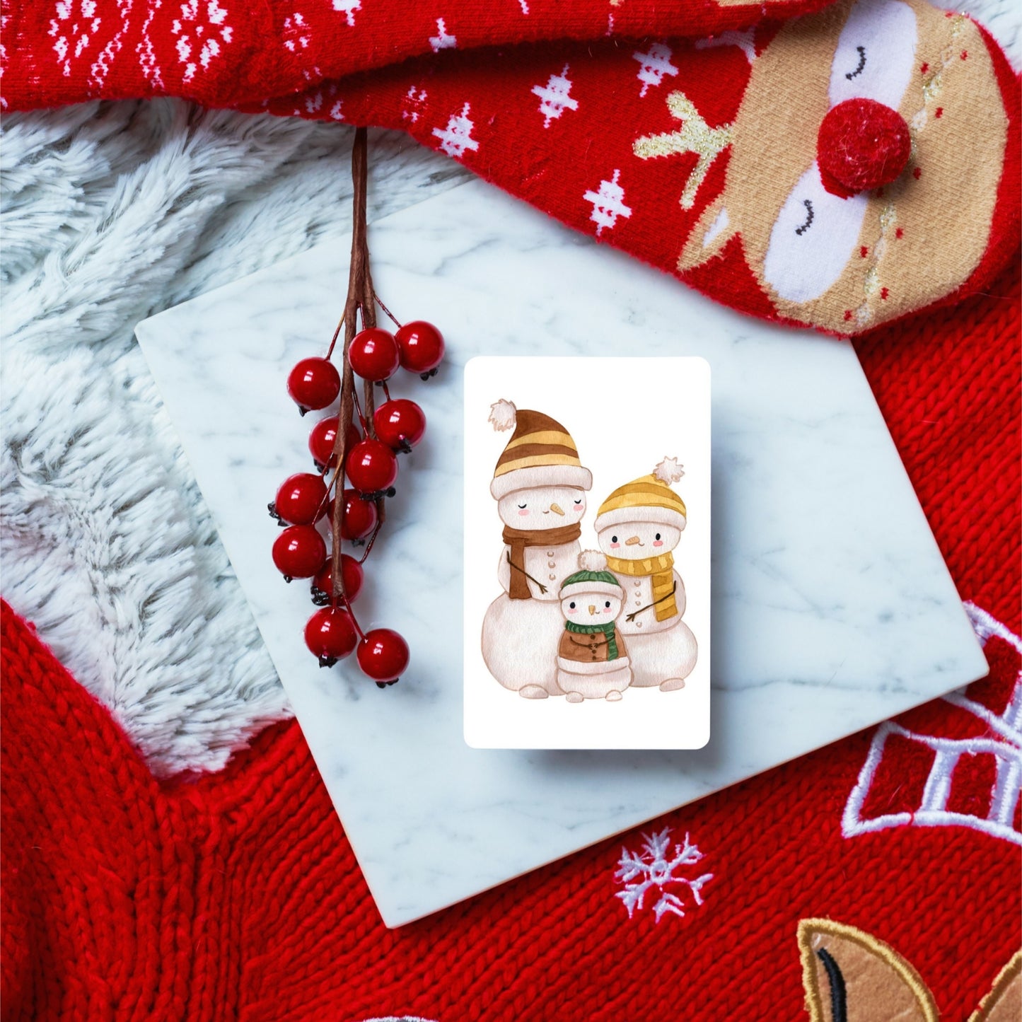 Mini Weihnachtskarte Familie Schneemann