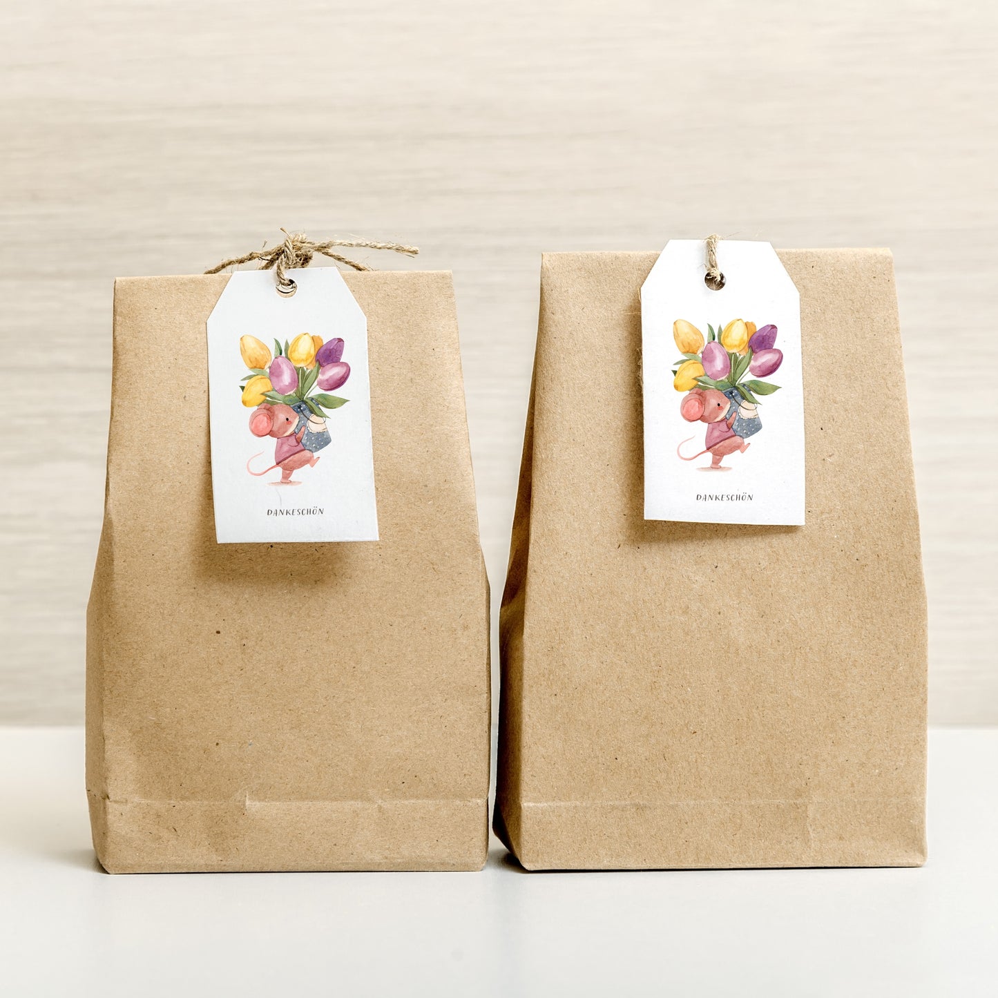 Kleine Dankeskarten mit Maus und Tulpen – 10er Set