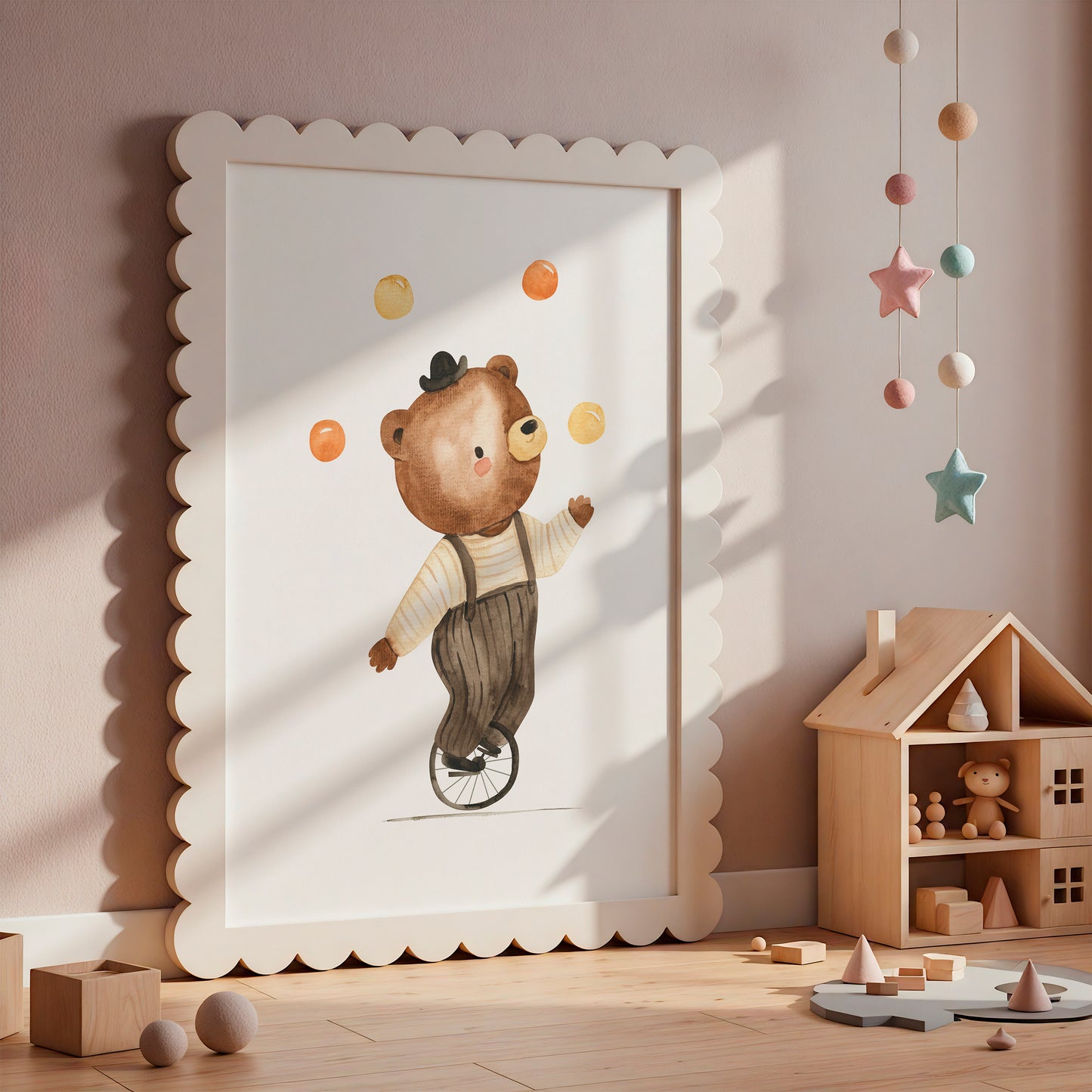 Bär auf dem Einrad Poster