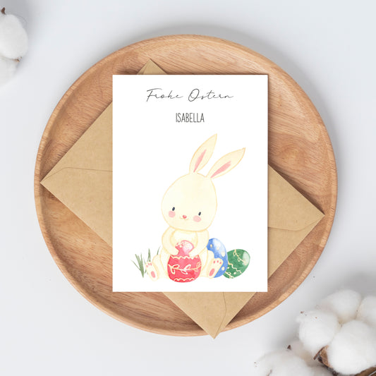 Personalisierte Osterkarte - Hase & Ostereier