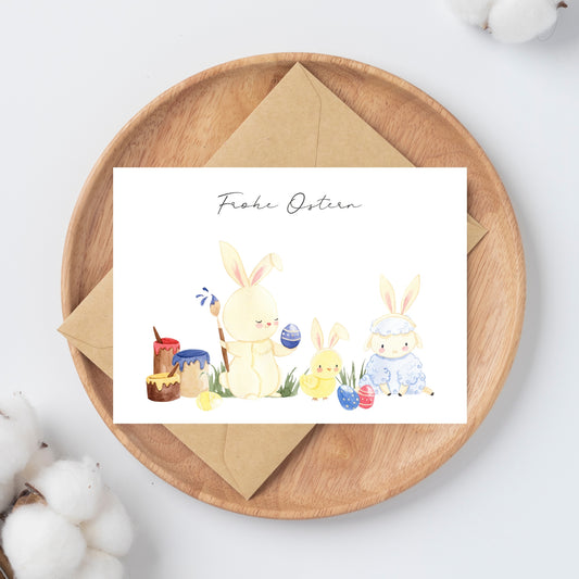 Osterkarte Hase, Küken & Lamm