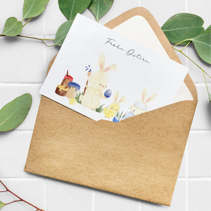 Osterkarte Hase, Küken & Lamm