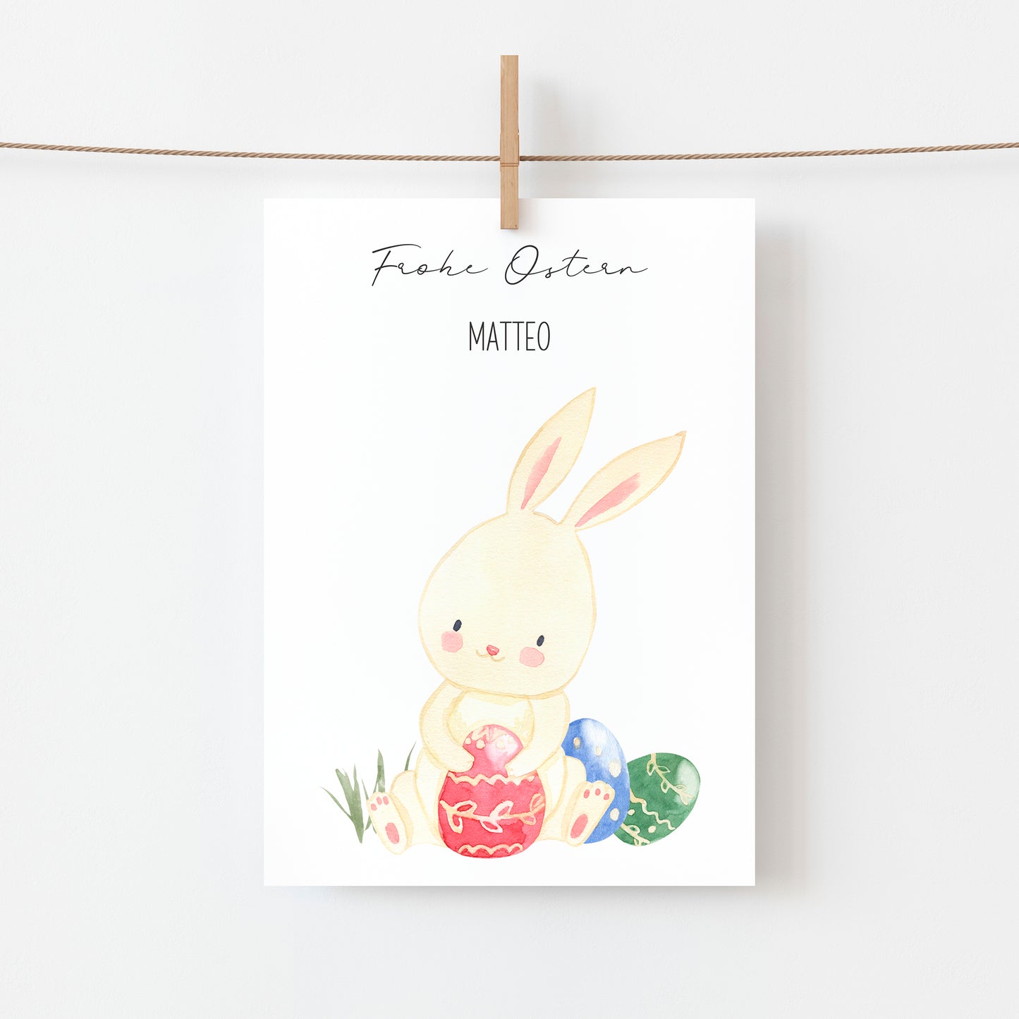 Personalisierte Osterkarte - Hase & Ostereier