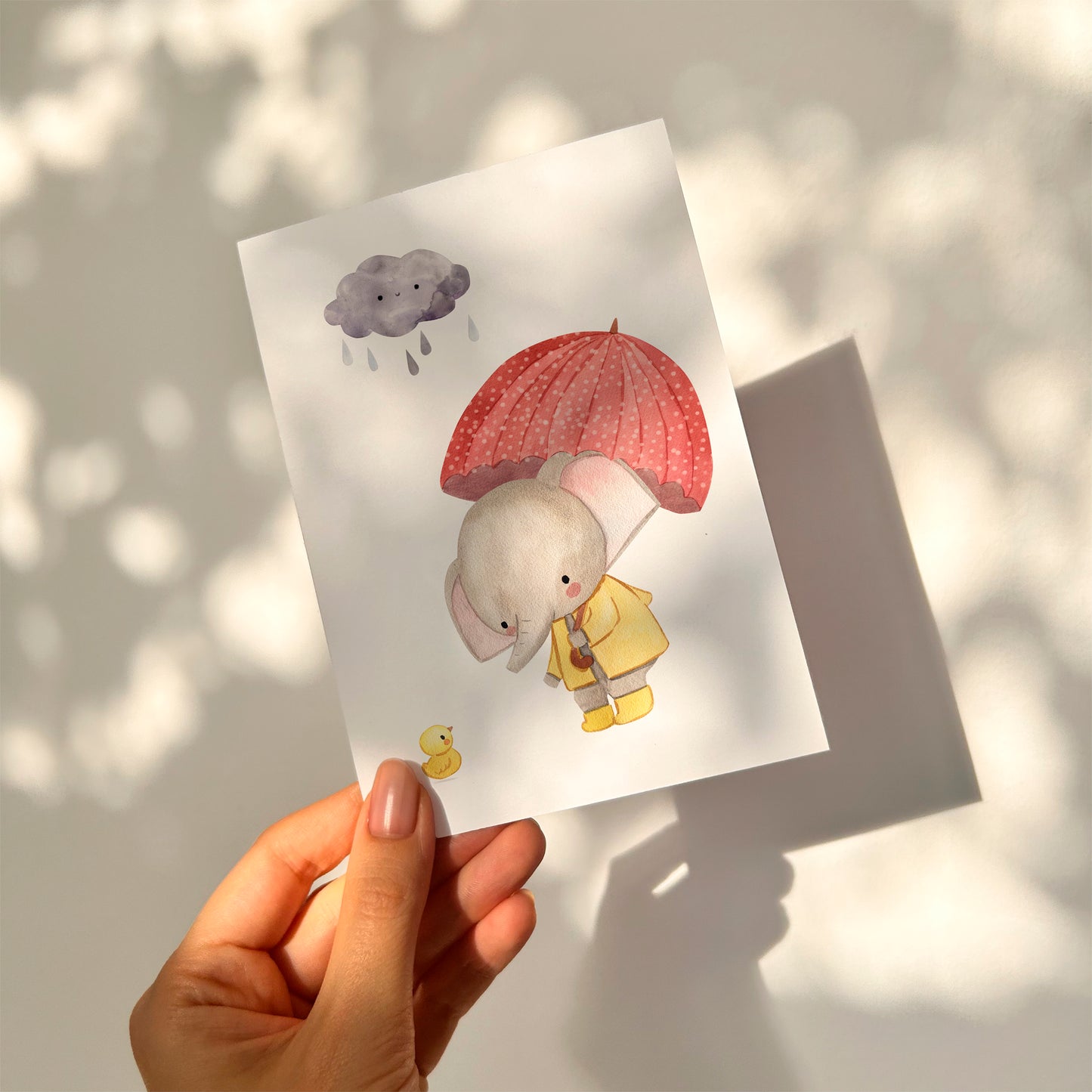 Karte Regentag: Elefant & Ente