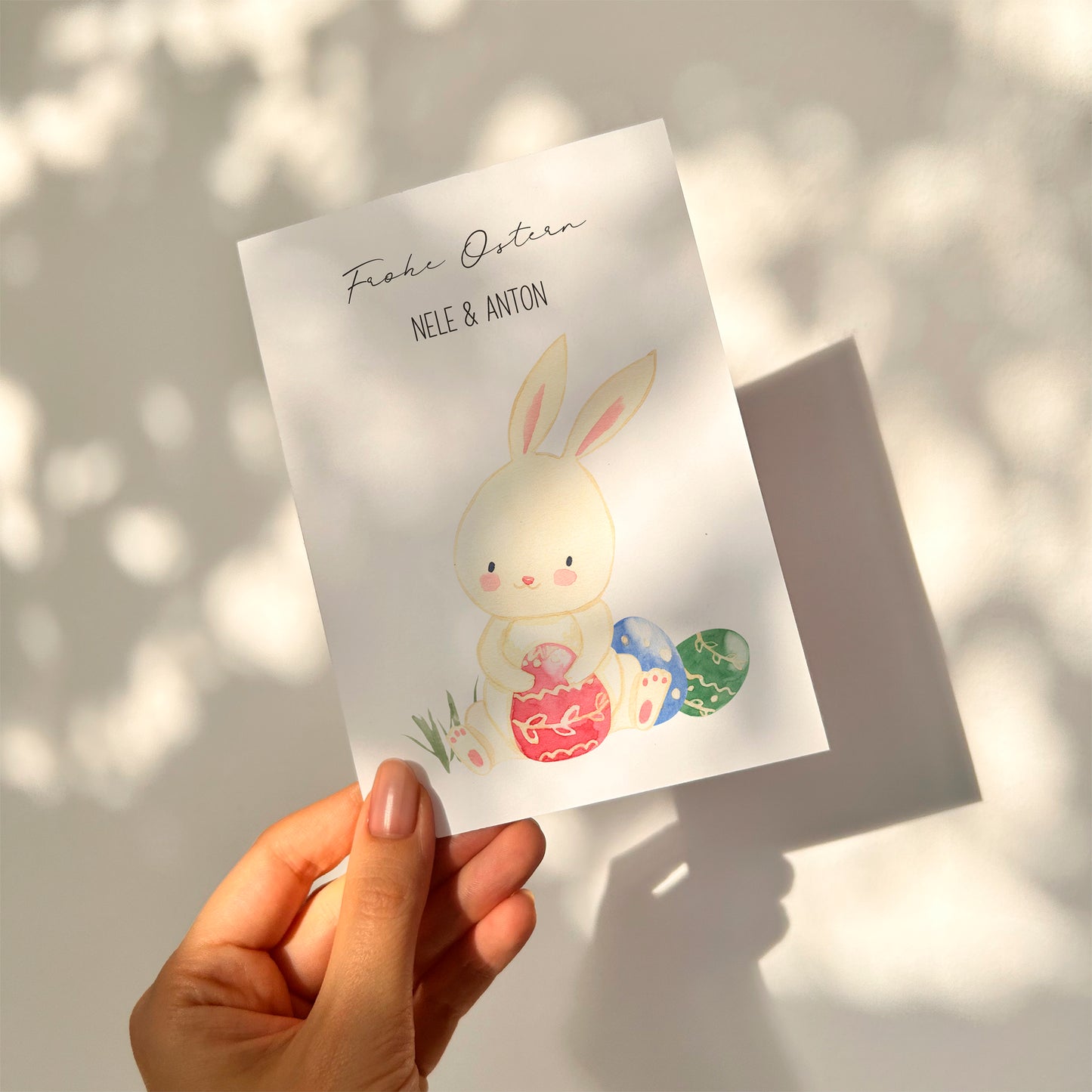 Personalisierte Osterkarte - Hase & Ostereier