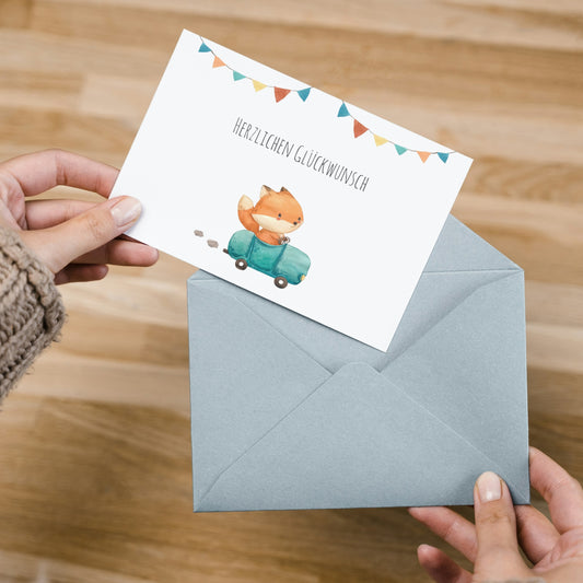 Karte Kindergeburtstag – Fuchs & Auto