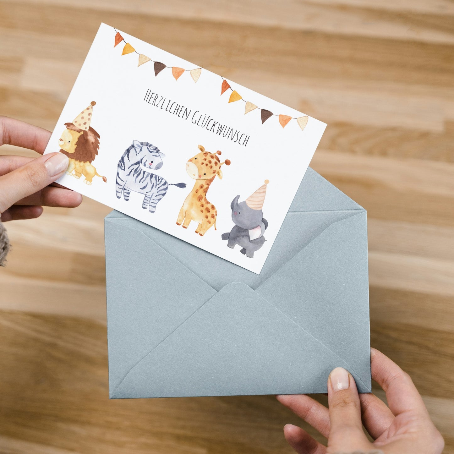 Karte Kindergeburtstag – Safari Tiere