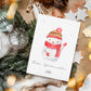 Personalisierte Weihnachtskarte Schneemann A6 mit Aquarell-Schneemann, Frohe Weihnachten und Name Lukas. Umgeben von festlichen Dekorationen wie Tannenzweigen und Holzsternen.