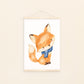 Poster Fuchs A5, A4 & A3: Aquarellbild, Fuchs mit blauem Schal auf hochwertigem, mattem Naturpapier. Ideal als Kinderzimmerdeko oder Herbstdekoration.