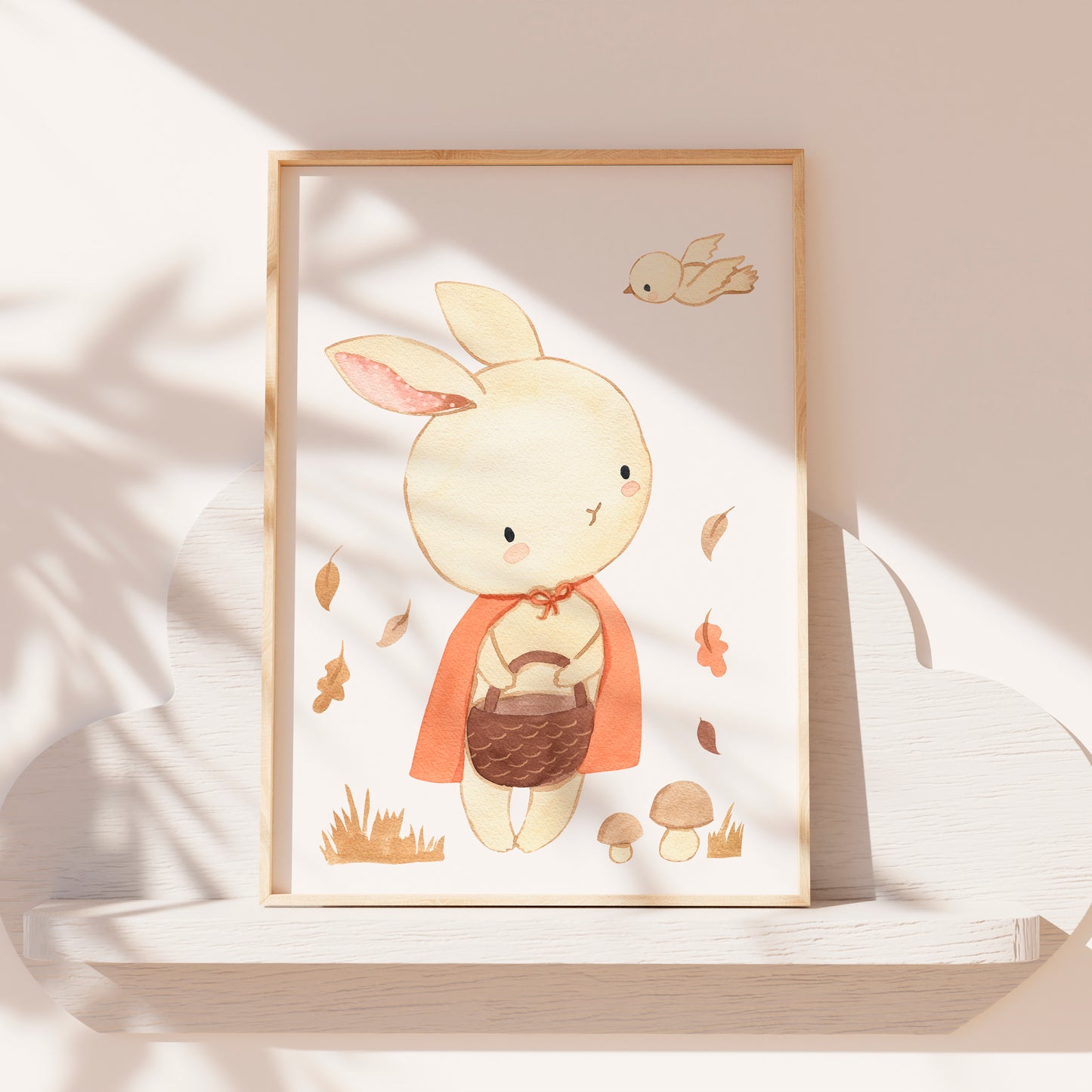 Poster Hase Rotkäppchen in A4 und A3, ideal für Kinderzimmerdeko, auf stabilem, mattem 300g Naturpapier, ohne Rahmen und Dekoration geliefert.