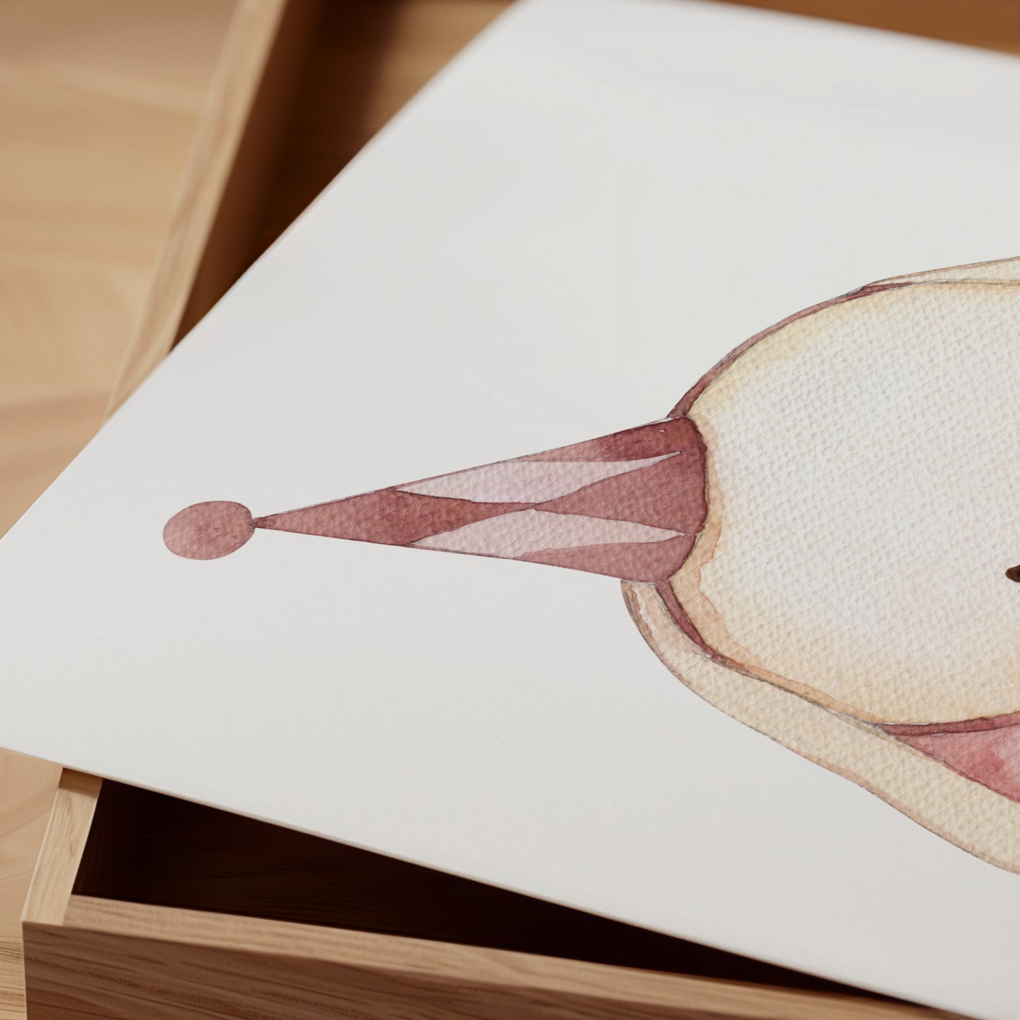 Poster Häschen A4 & A3: Eine handgemalter Aquarell Hase, ideal für das Kinderzimmer. Gedruckt auf hochwertigem, mattem 300g Naturpapier. Nahaufnahme