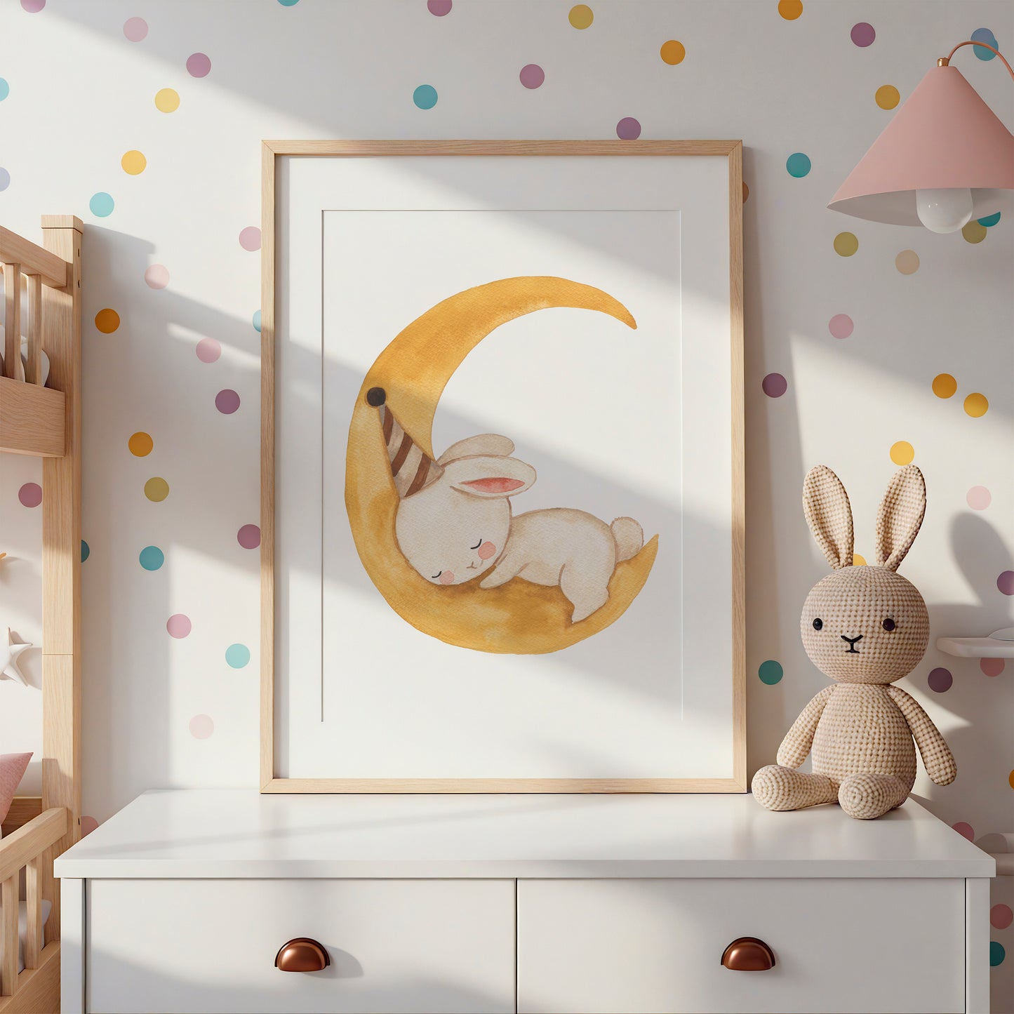Schlafender Hase auf dem Mond Poster