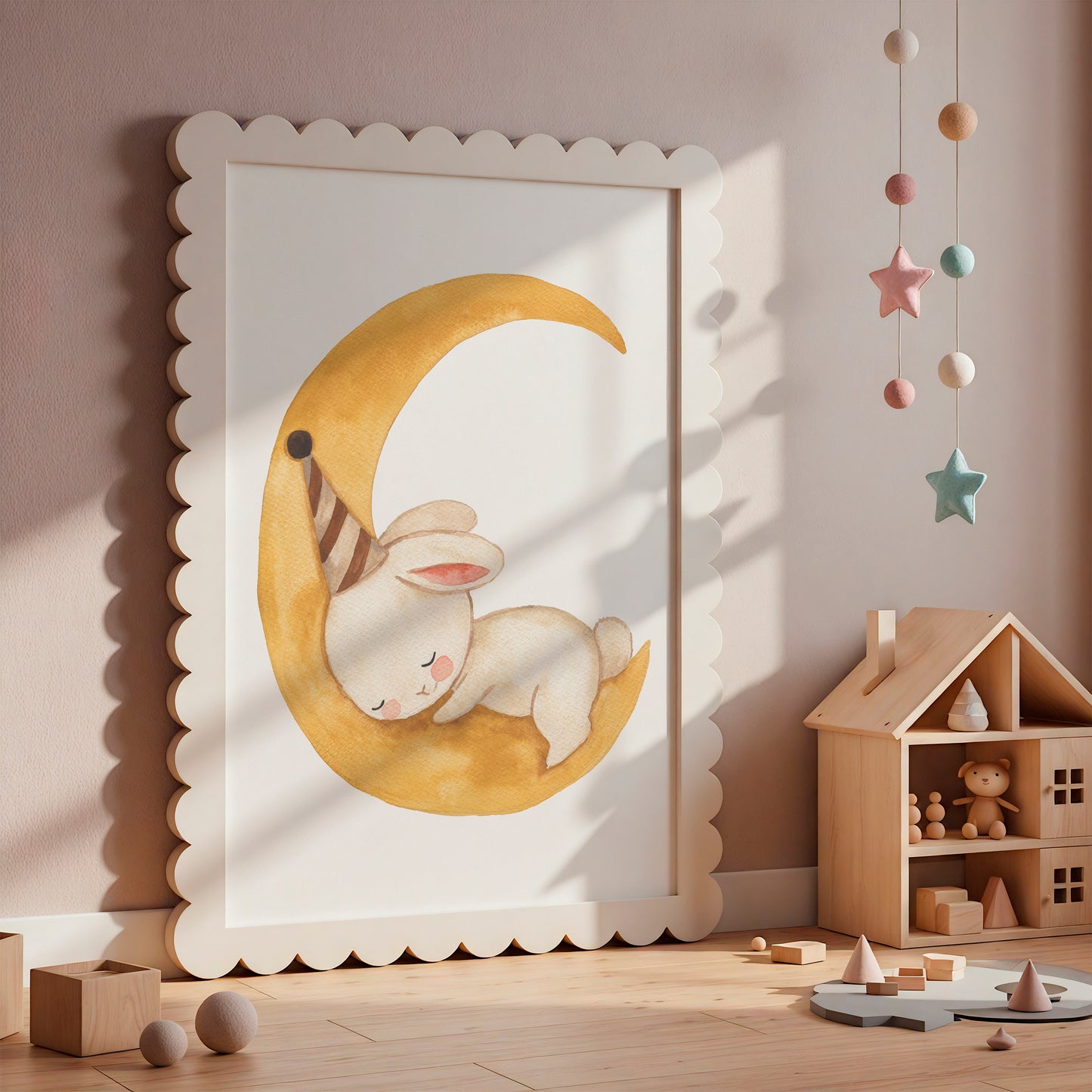 Schlafender Hase auf dem Mond Poster