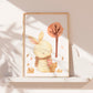Poster Hase mit Tee & Herbstlaub in A4 und A3, auf hochwertigem, mattem 300g Naturpapier, ideal für Kinderzimmerdekoration oder Geschenke.