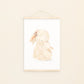 Poster Mama und Baby  Hase A4 & A3: Aquarellzeichnung, Mama Hase umarmt Baby, ideal als Kinderzimmerdeko oder Geschenk, auf hochwertigem, mattem Naturpapier gedruckt.