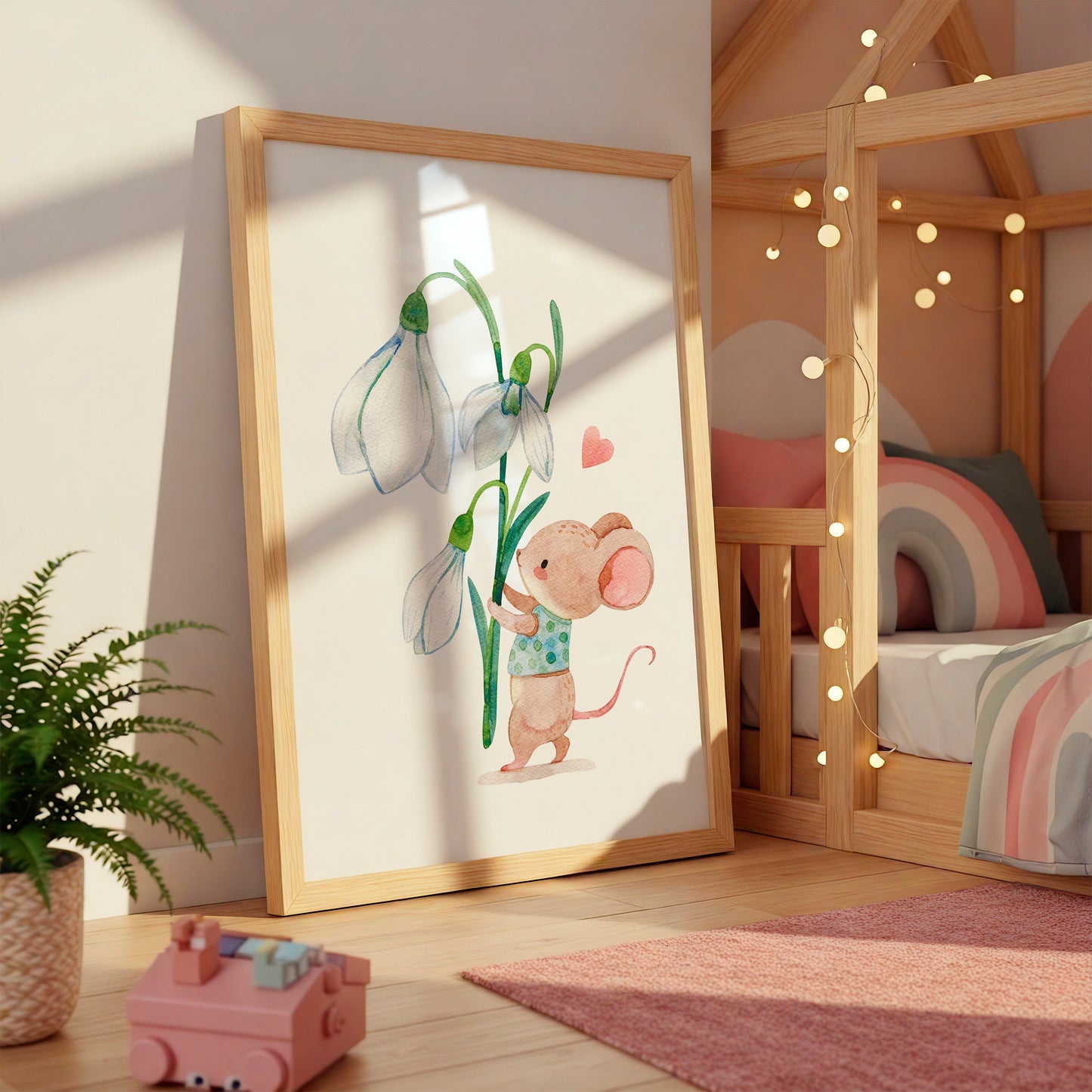 Kleine Maus mit Blumen Poster