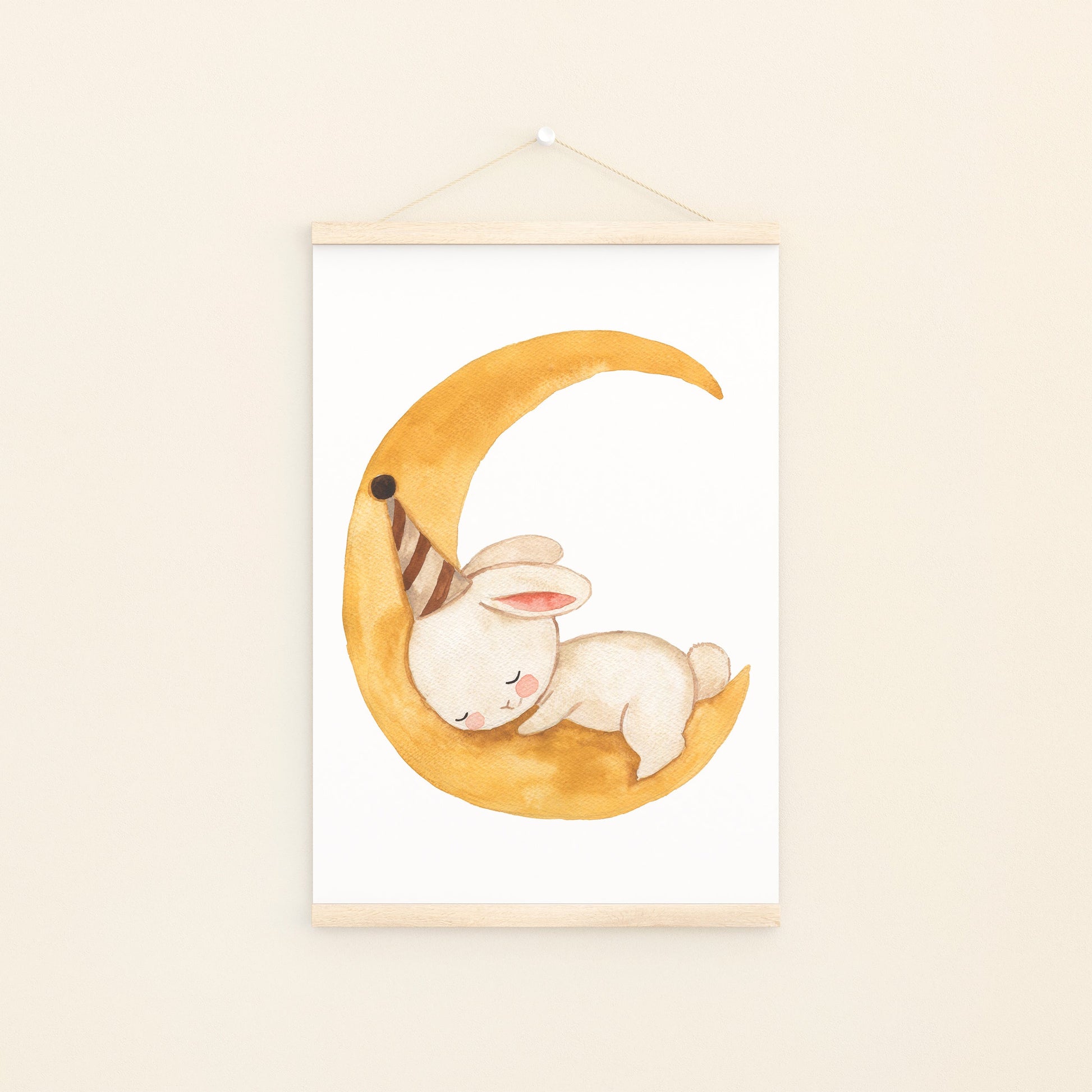 Kinderbild Kinderposter "Hase auf dem Mond", A4 & A3 Poster Kinderzimmer, Kinderbilder Babyzimmer Poster Tiere Wanddekoration, Baby Geschenk