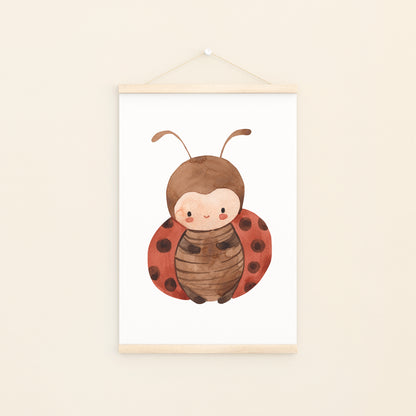 Aquarell-Poster Marienkäfer A4 & A3, ideal für Kinderzimmerdeko. Hochwertig auf 300g Naturpapier gedruckt, erhältlich als Set oder Einzelposter.
