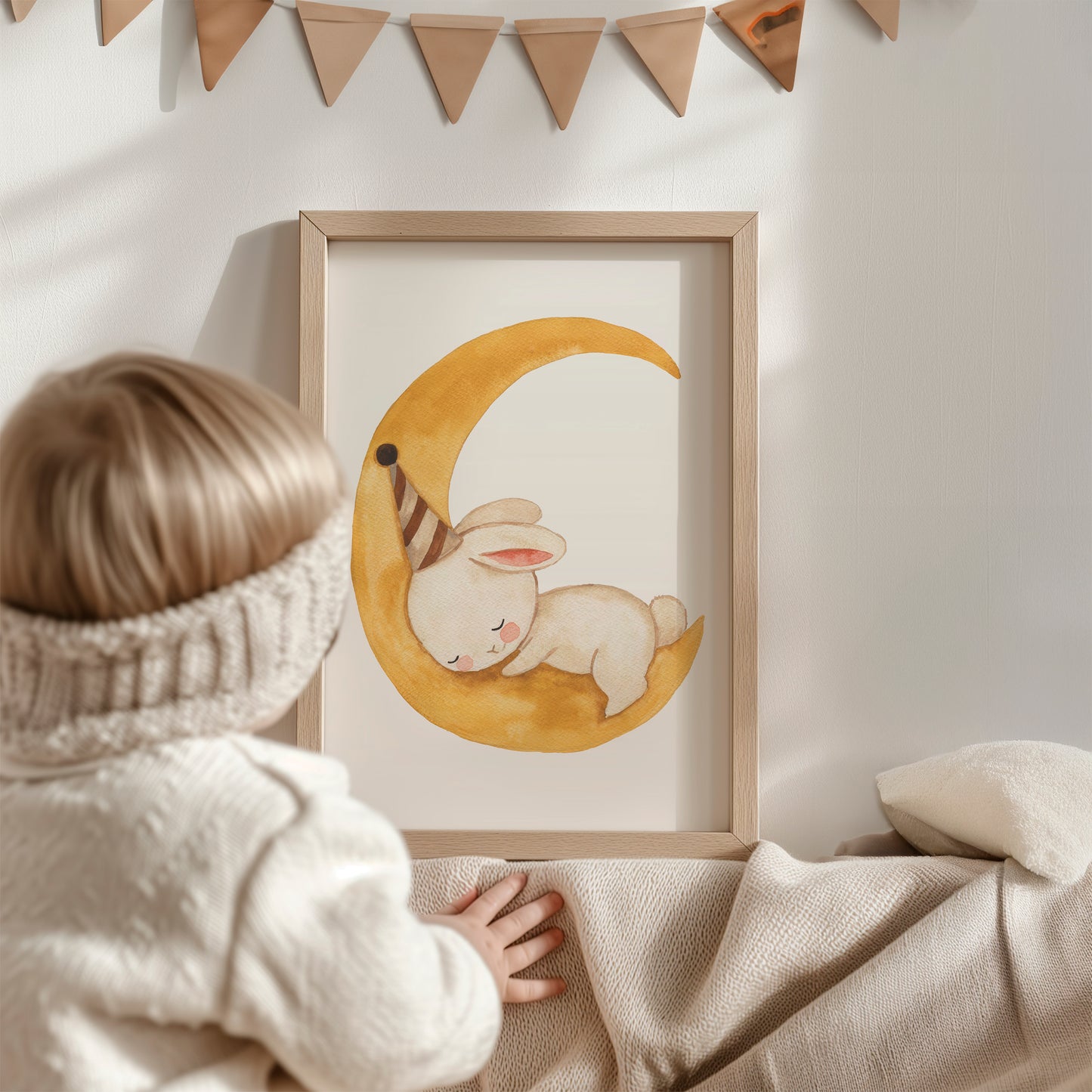 Schlafender Hase auf dem Mond Poster