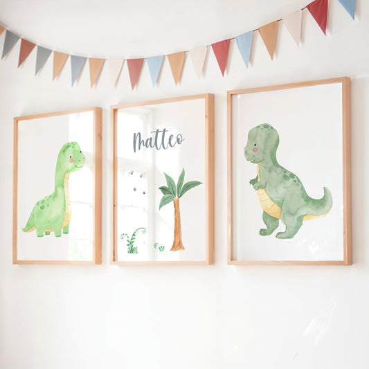 Urzeitabenteuer Dinos – personalisiertes 3er Poster Set