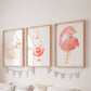 Posterset Schwanensee Ballerina A4 & A3: Set mit drei Aquarellbildern von Schwan, Flamingo und Ballett-Hase, ideal als Kinderzimmerdeko. Hochwertiges 300g Naturpapier matt.