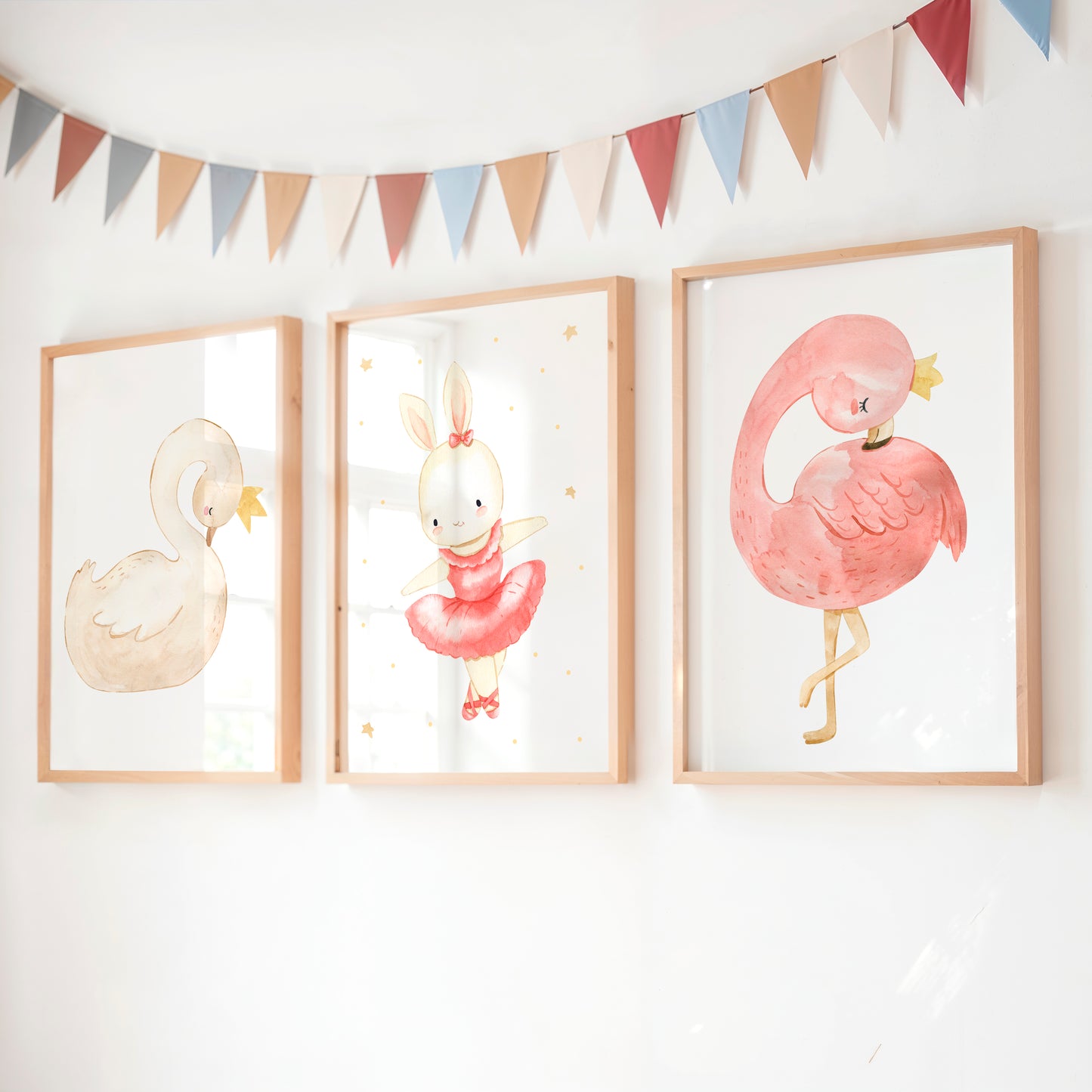 Mädchenträume: Schwan, Ballett Hase & Flamingo – Poster 3er Set