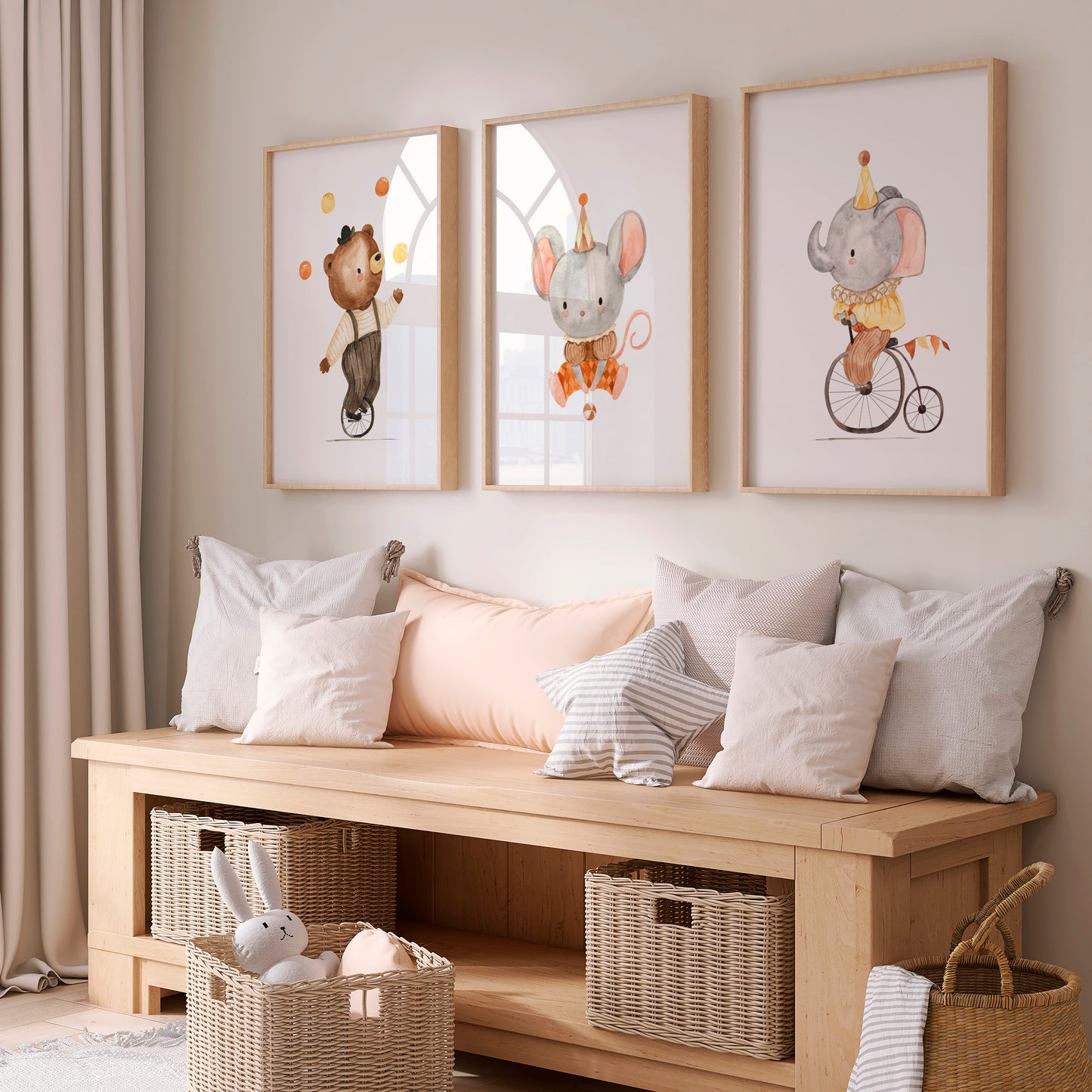 Zirkustiere: Bär, Elefant & Maus – Poster 3er Set
