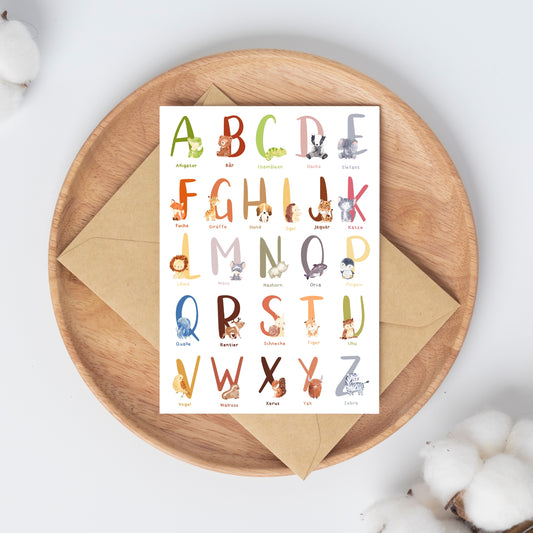 Karte Einschulung – Tier Alphabet