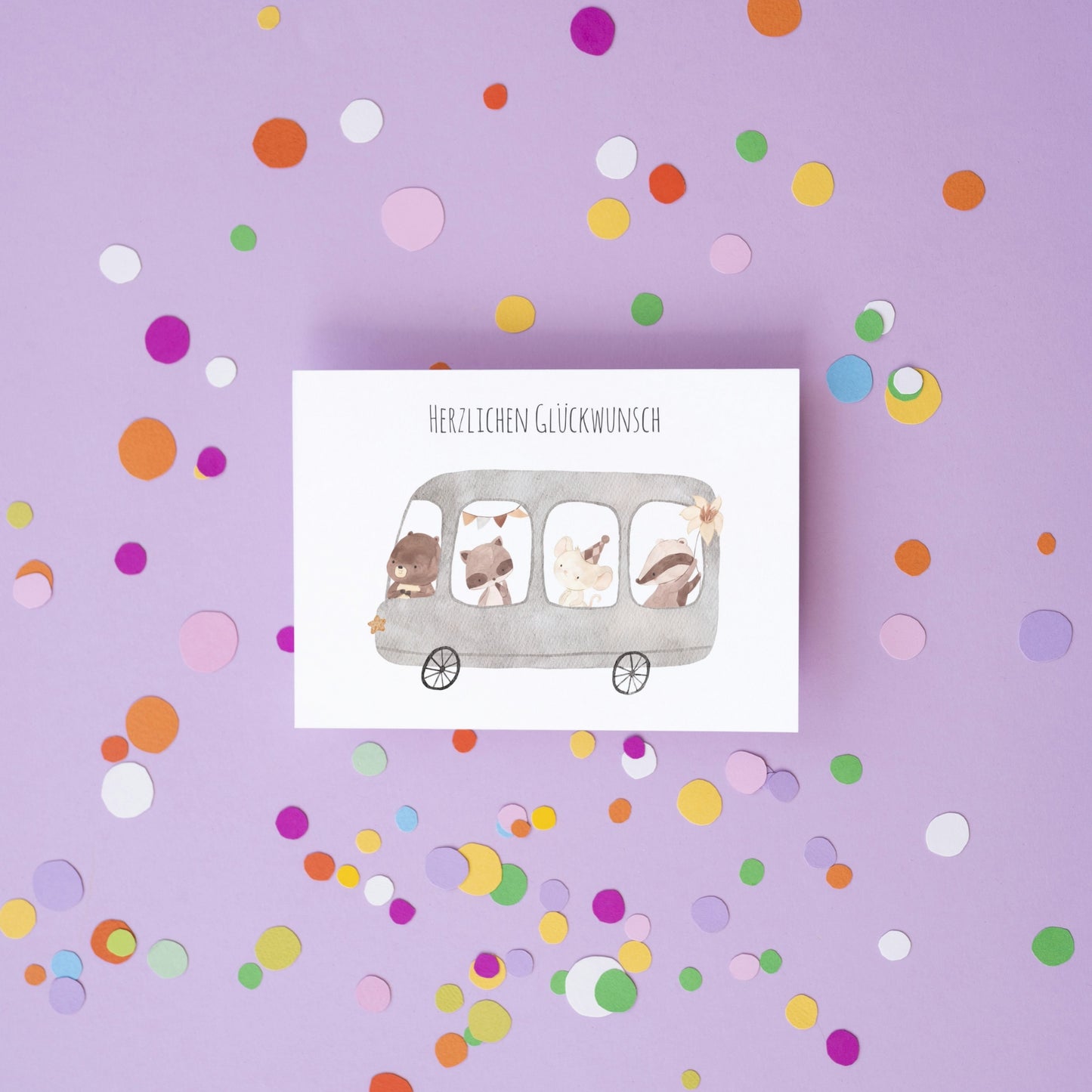 Karte Kindergeburtstag – Tierbus
