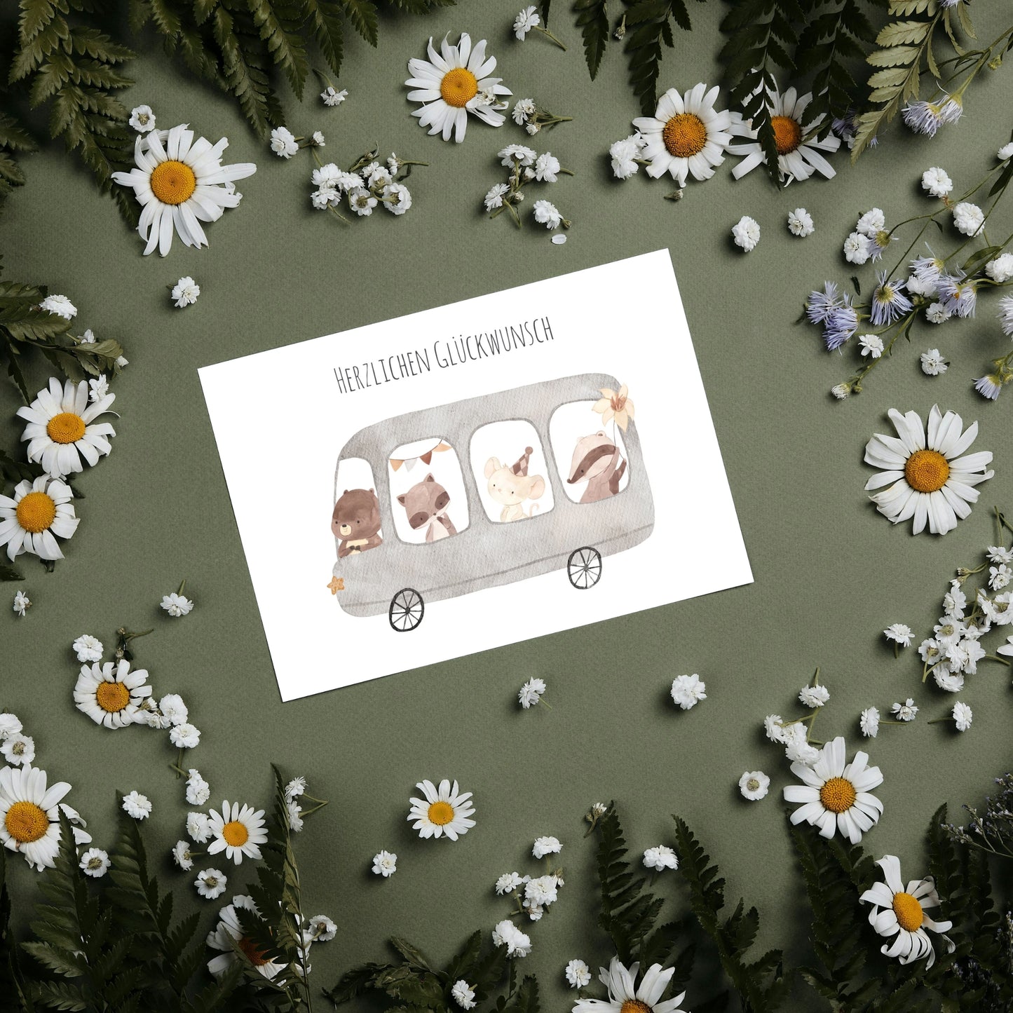 Karte Kindergeburtstag – Tierbus