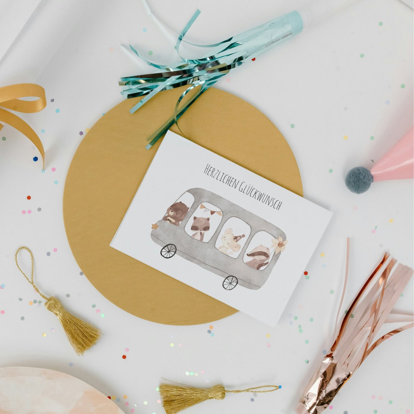 Karte Kindergeburtstag – Tierbus