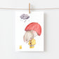 Karte Elefant und Entchen A6: Elefant in gelbem Regenmantel mit einem Entchen, gedruckt auf stabilem 300g Naturpapier.