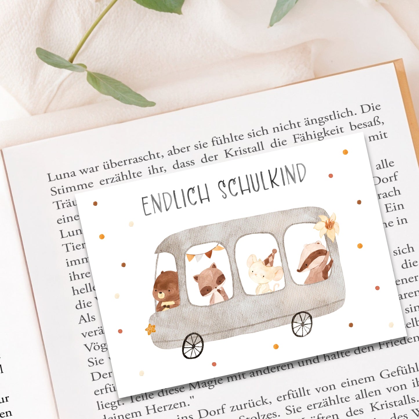 Karte Einschulung – Waldtiere & Schulbus