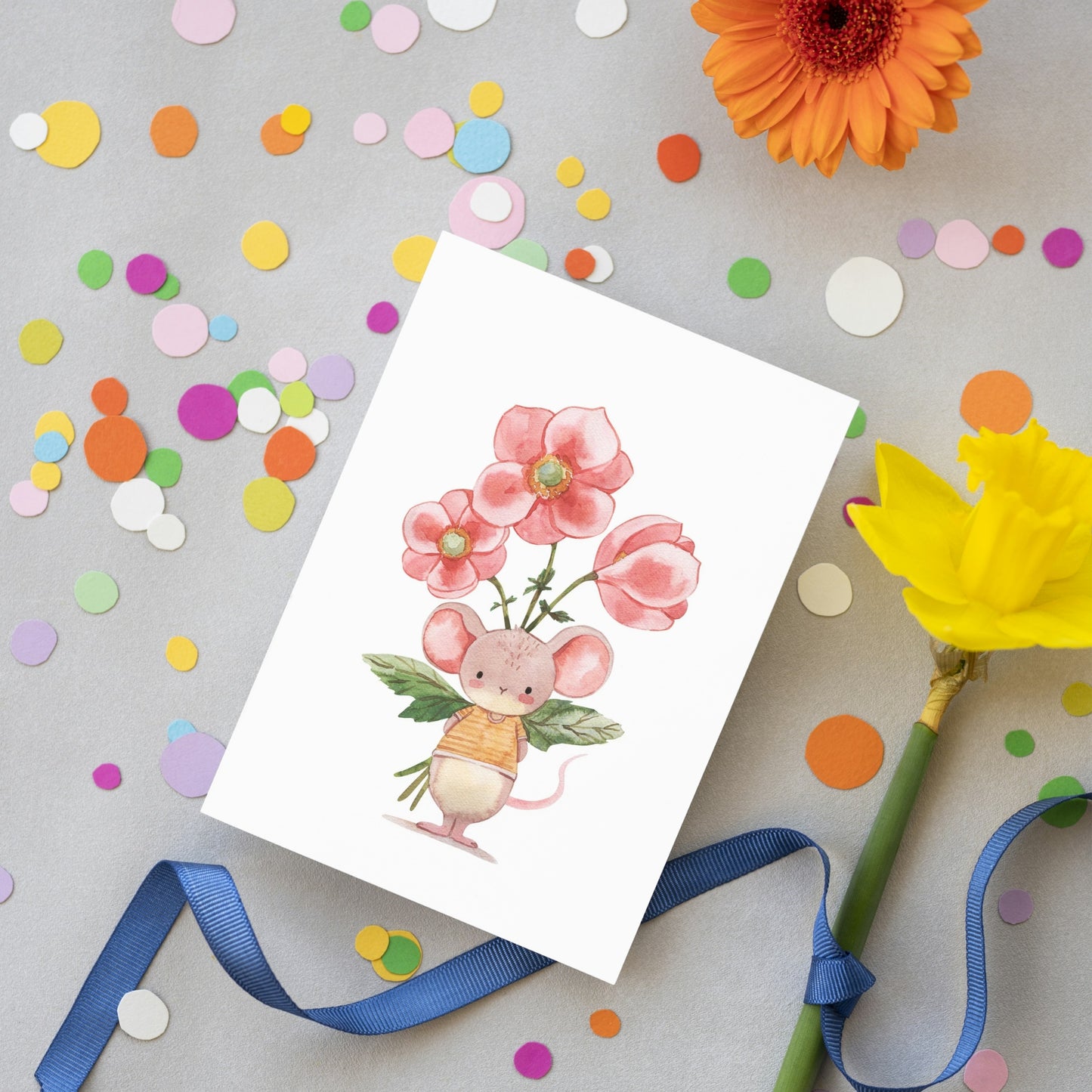 Karte Maus mit Blumenstrauß
