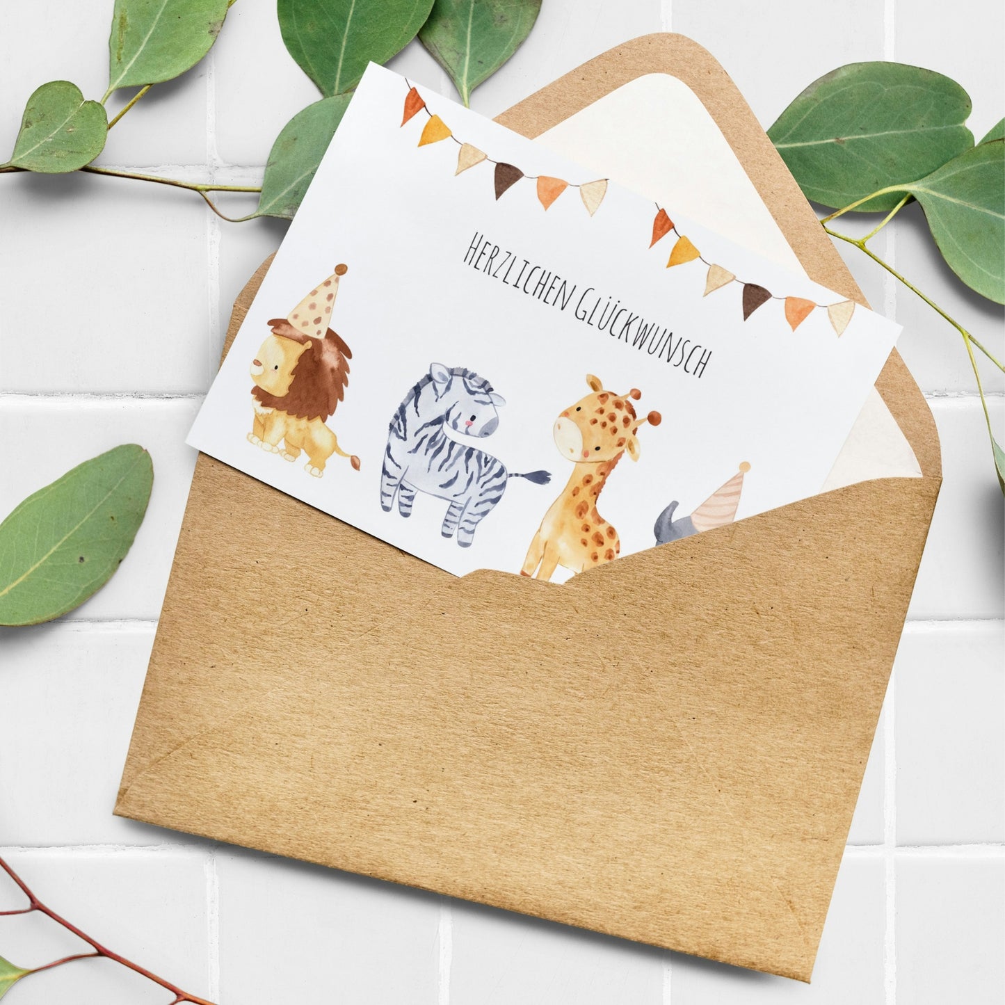 Karte Kindergeburtstag – Safari Tiere