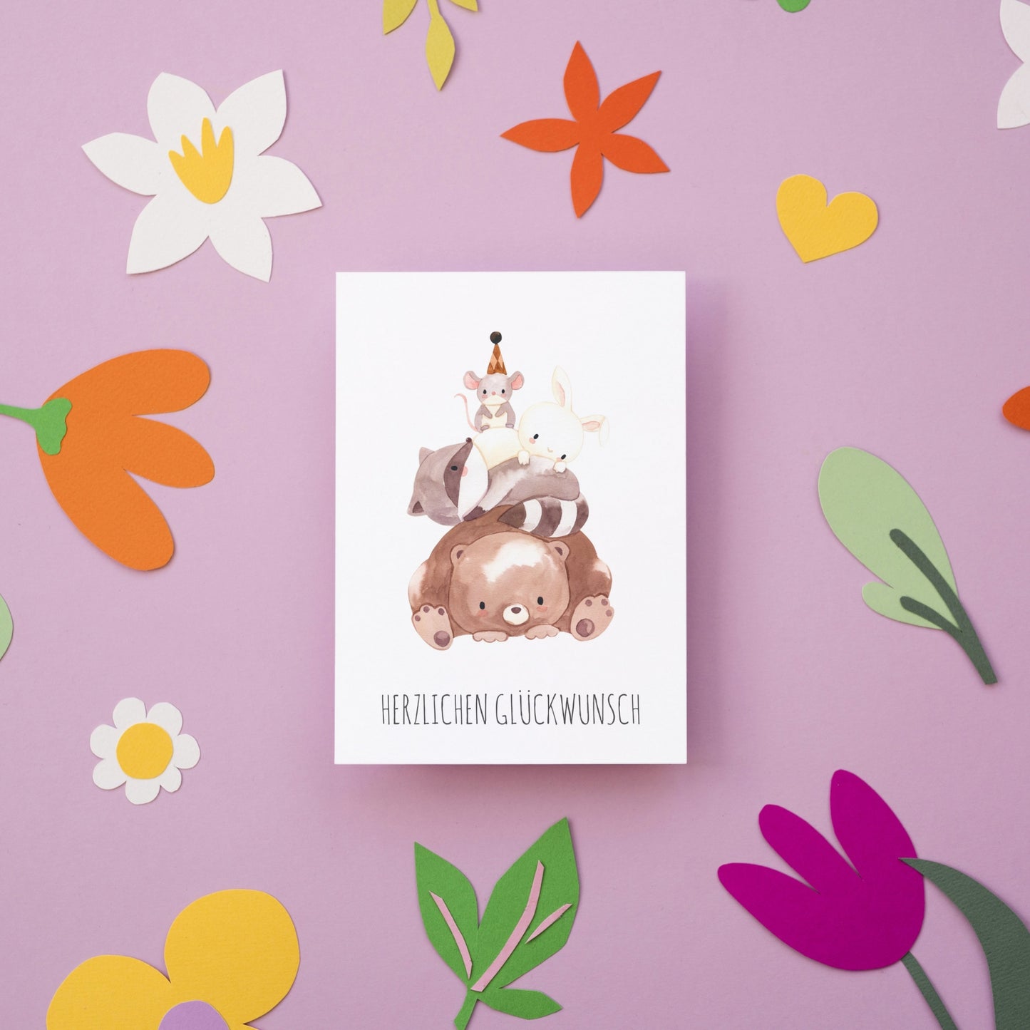 Glückwunschkarte Kindergeburtstag - Tierpyramide