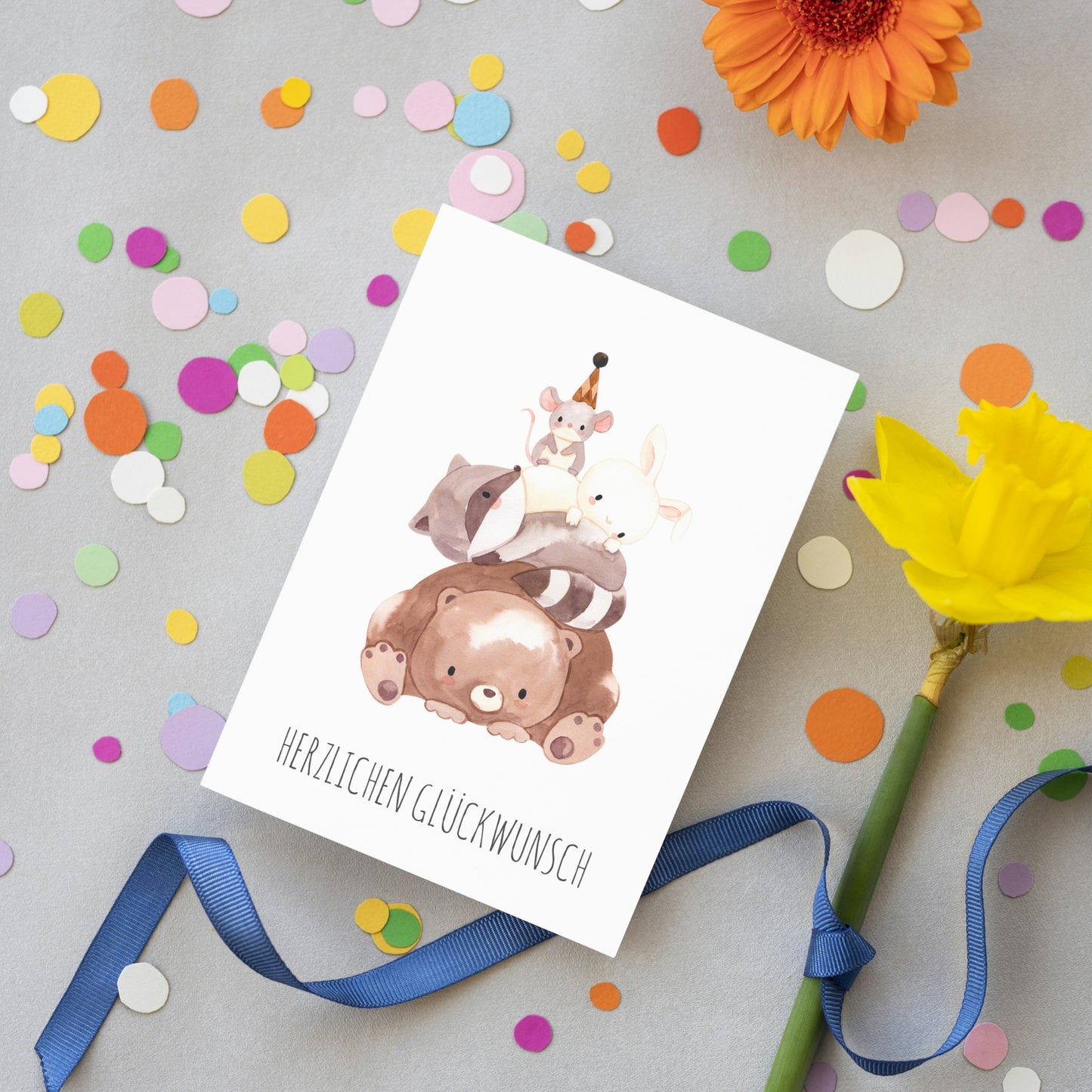 Glückwunschkarte Kindergeburtstag - Tierpyramide