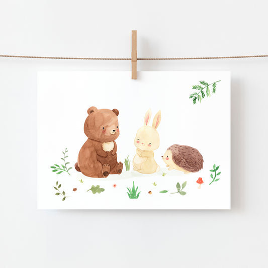 Waldtiere Geschenkset – Karte, Lesezeichen & Aufkleber