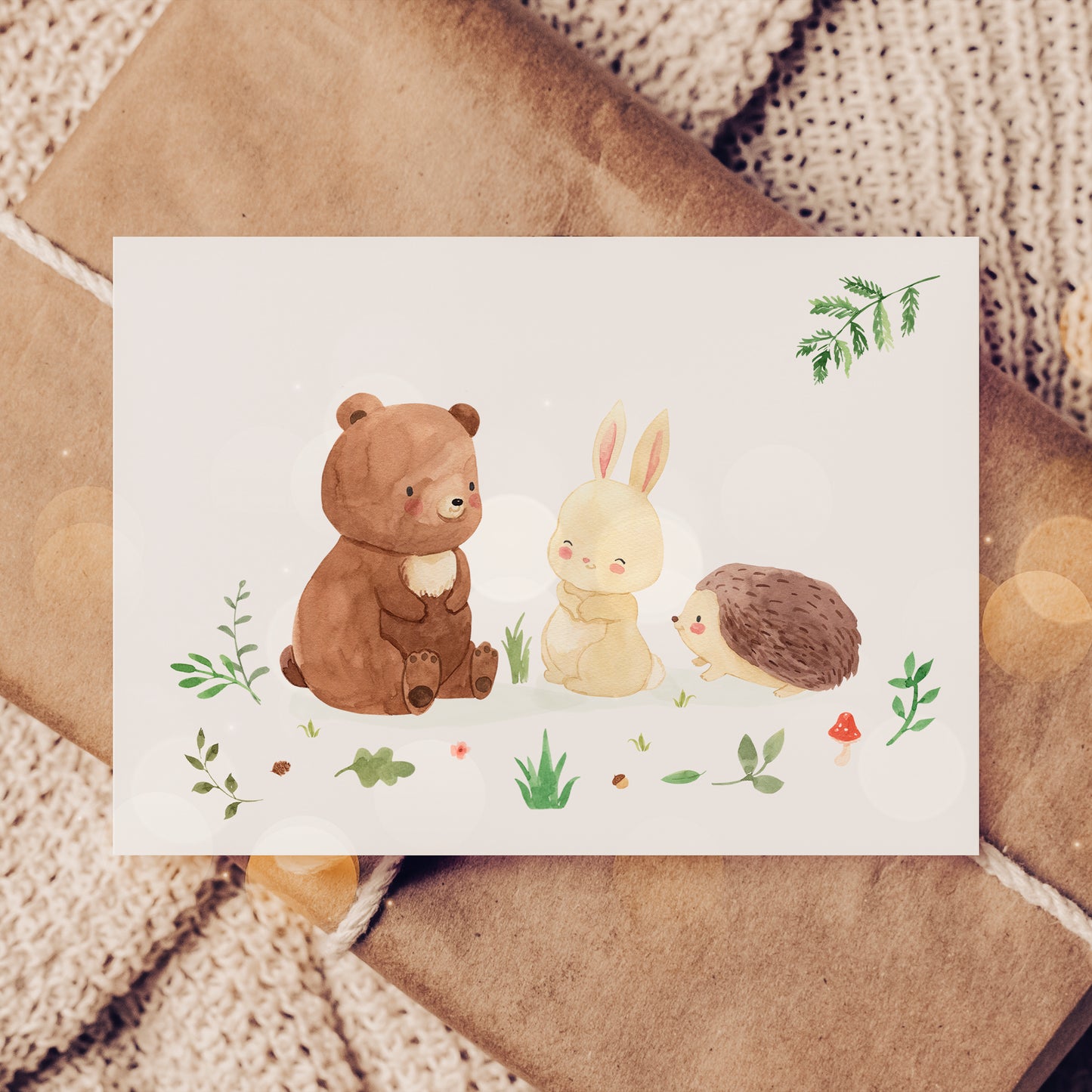 Waldtiere Geschenkset – Karte, Lesezeichen & Aufkleber