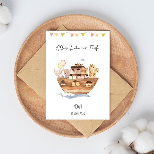 Personalisierte Taufkarte - Arche Noah