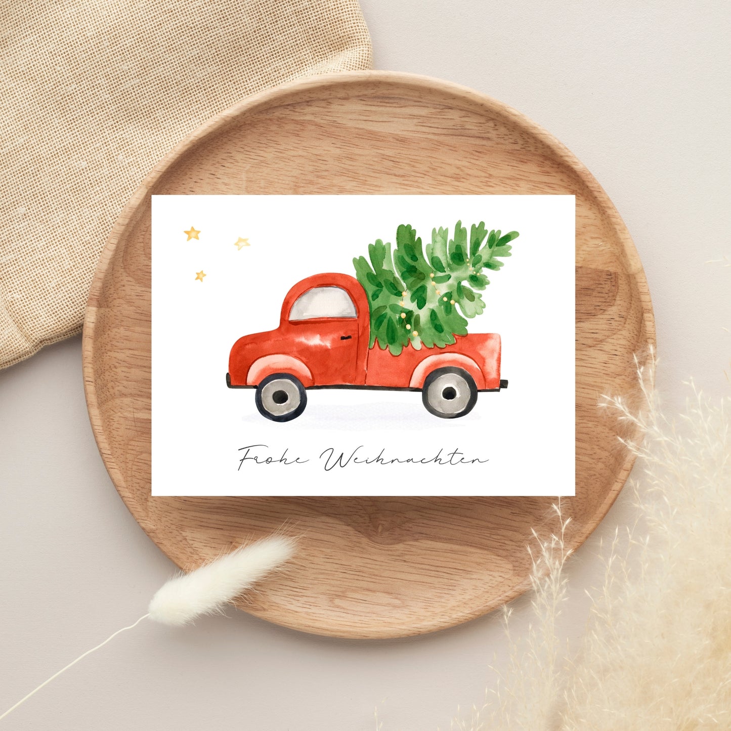 Weihnachtskarte Frohe Weihnachten - Auto & Weihnachtsbaum