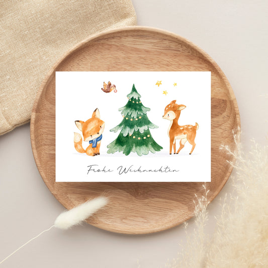 Weihnachtskarte Frohe Weihnachten - Waldtiere