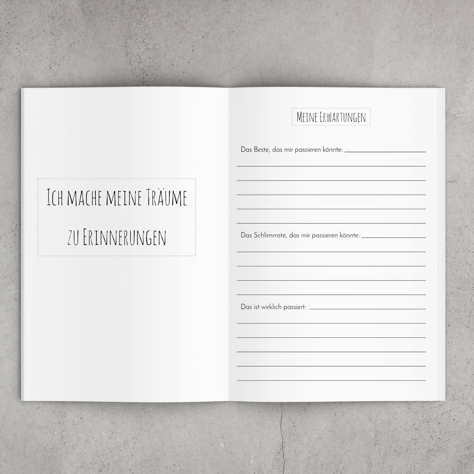 Reisetagebuch A5 Softcover mit bunter Weltkarte. Innenansicht. Ideal zum Planen und Festhalten von Reiseerinnerungen.