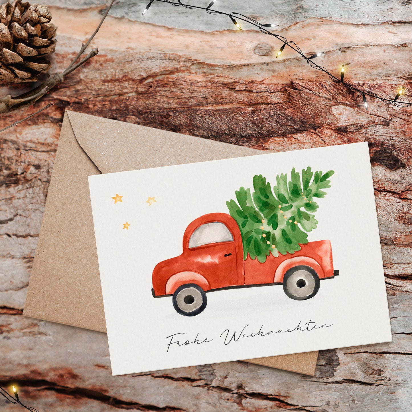 Weihnachtskarte Frohe Weihnachten - Auto & Weihnachtsbaum